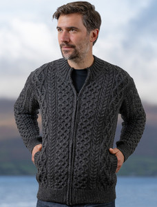 Mâen's Full Zâip Merino Arâan Cardigan