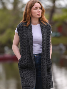 Aran Trellis Sleeveless Merino Cardigan