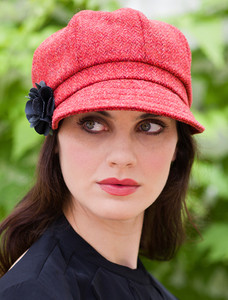 Ladies Tweed Newsboy Hat - Red