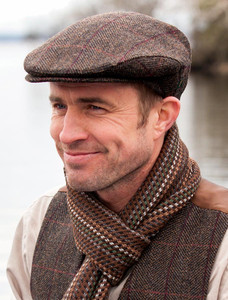 Trinity Tweed Flat Cap - Brown with Red 1 Trinity Tweed Flat Cap - Brown with Red