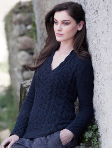 Wool Cashmere Cable V-Neck Sweaterâ