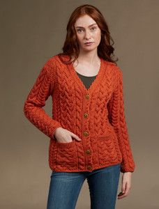 Aran V-Neck âButton Up Cabâle Knit Cardigan