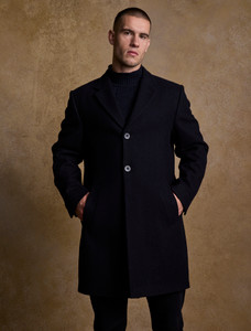 Owen Tweed 3/4 Coat - Deep Navy Melton