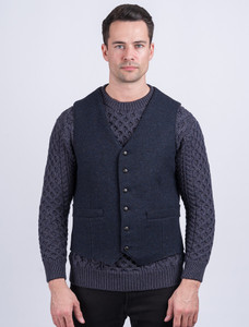 Ryan Tweed Herringbone Wool Waistcoat - Navy