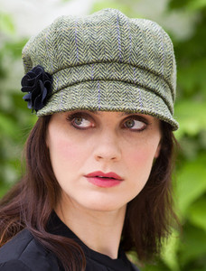 Ladies Tweed Newsboy Hat - Light Green Plaid 1 Ladies Tweed Newsboy Hat - Light Green Plaid