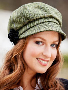 Ladies Tweed Newsboy Hat - Light Green Plaid 2 Ladies Tweed Newsboy Hat - Light Green Plaid