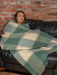Plaid Wool Throw - Sage Beige