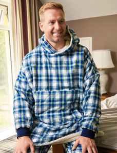 Men's Irish Flannel Lounge Hoodie - Douglas Blue Tartan 1 Men's Irish Flannel Lounge Hoodie - Douglas Blue Tartan