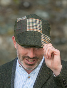 Heritage Patchwork Flat Cap -Multi Green Brown